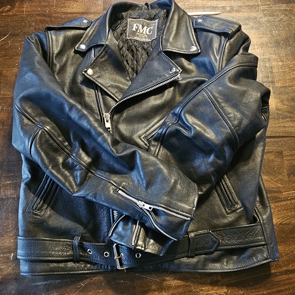 FMC Black Leather Bomber Jacket